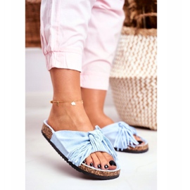 BUGO Women's Blue Slippers On Cork Fringe Marina 2