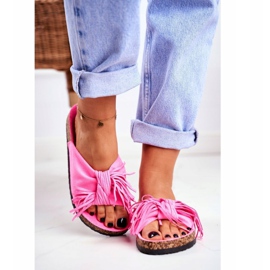 BUGO Women's Pink Fluo Flip Flops On Cork Fringe Marina 2