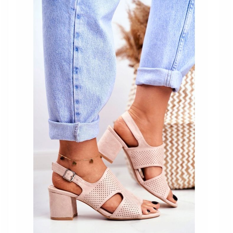 BUGO Women's Sandals On A Heel Openwork Beige Valery 1