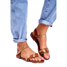 S.Barski Women's Sandals Flat Brown Summer Vibes golden 1
