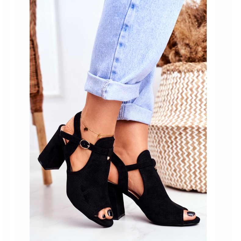 BUGO Women's Sandals On a Heel Openwork Black Kira 2