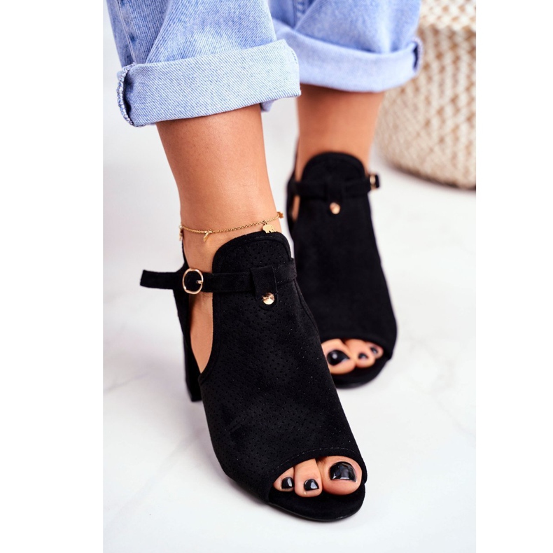 BUGO Women's Sandals On a Heel Openwork Black Kira 1