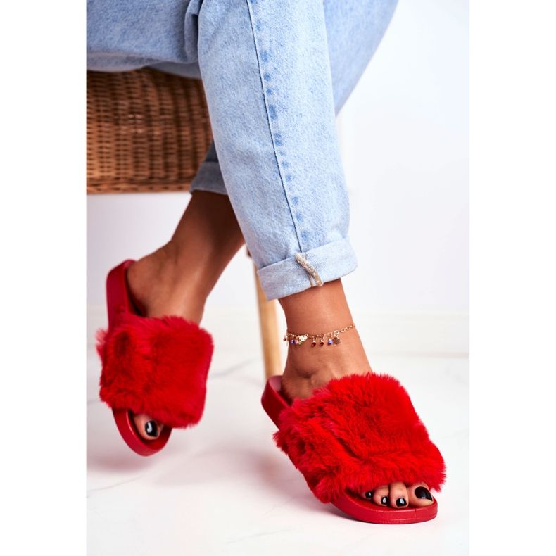PB2 Women's Slippers With Fur Red Sensitive 2