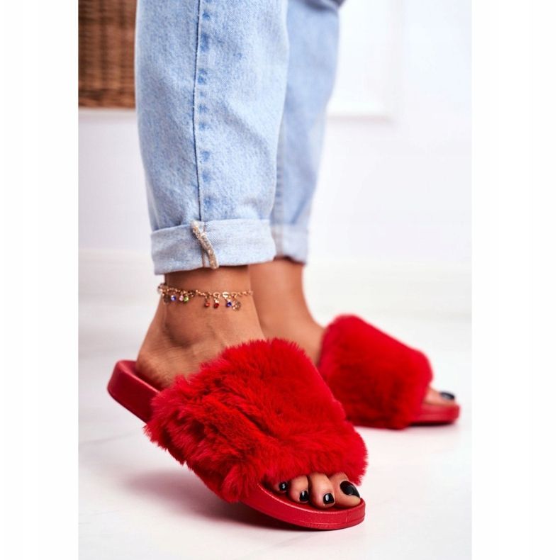 PB2 Women's Slippers With Fur Red Sensitive 1