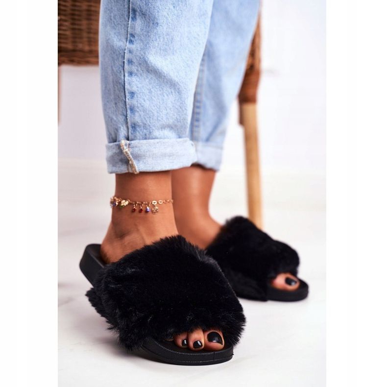 PB2 Women's Slippers With Fur Black Sensitive 1