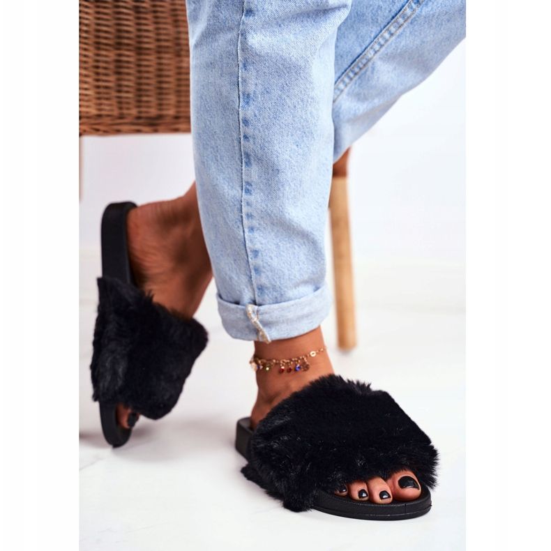 PB2 Women's Slippers With Fur Black Sensitive 2