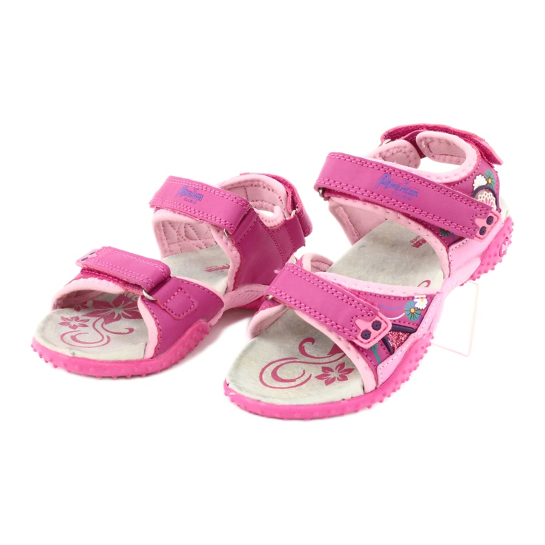 American Club Girls' sandals with a leather insert American 1232 pink purple 1