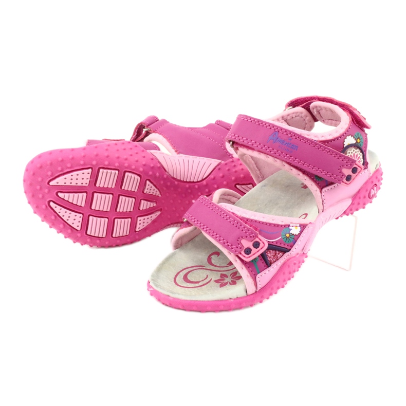 American Club Girls' sandals with a leather insert American 1232 pink purple 2
