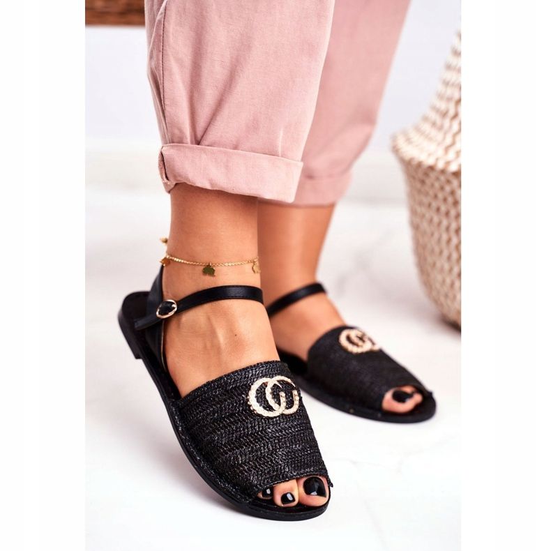 Black Women's Flat Sandals Lu Boo Braided Felicia 1