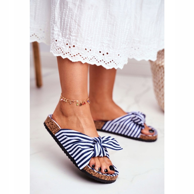 BUGO Women's Slippers With Pin-up Bows Navy Blue Verrone white 1