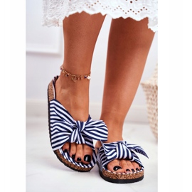 BUGO Women's Slippers With Pin-up Bows Navy Blue Verrone white 2