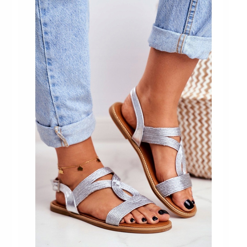 BUGO Women's Flat Silver Sandals Rachel grey 1