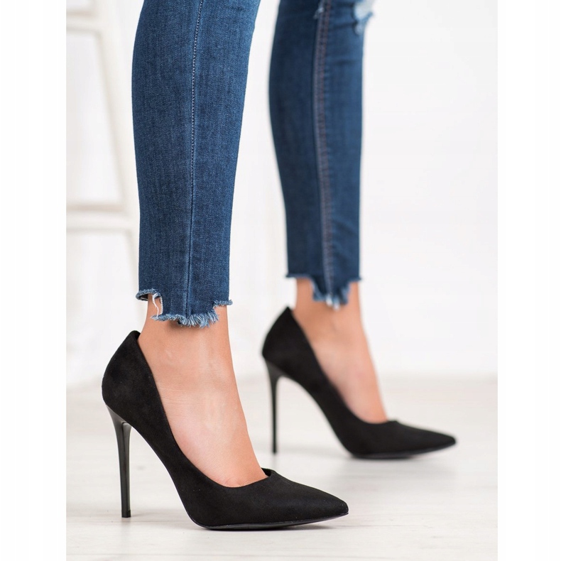 Small Swan Black Suede Heels 2
