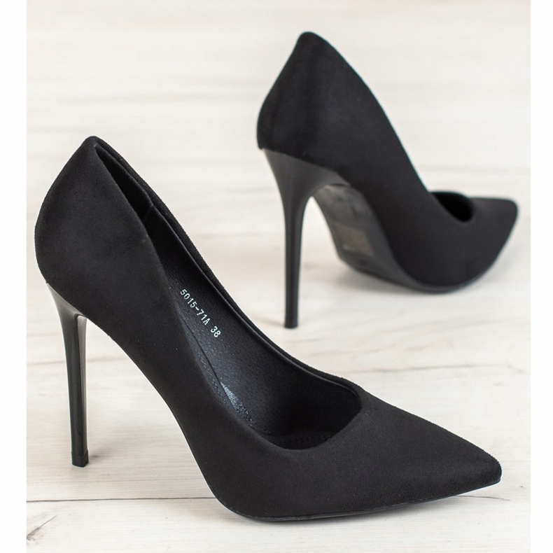 Small Swan Black Suede Heels 1