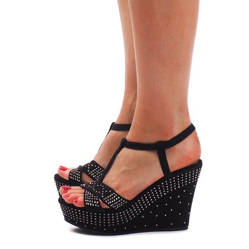 Black Sandals On Wedge F6078 1