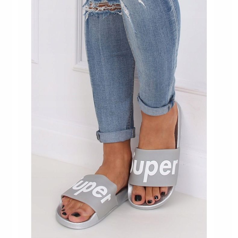 Gray and silver women's slippers CK110 Silver grey 1