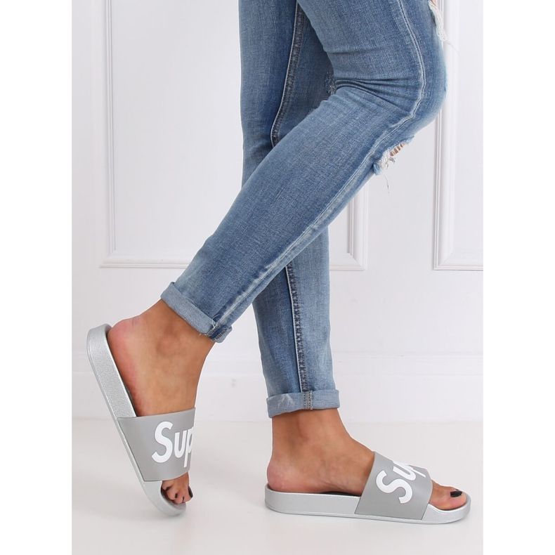 Gray and silver women's slippers CK110 Silver grey 2
