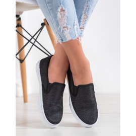 SHELOVET Black Slipons With Glitter 1