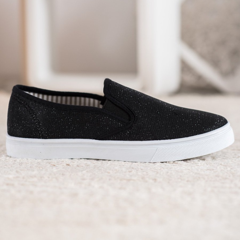 SHELOVET Black Slipons With Glitter 2