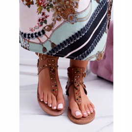 Lu Boo | Sandals Flip-flops With Rhinestones Gladiator Ashley Camel brown 2