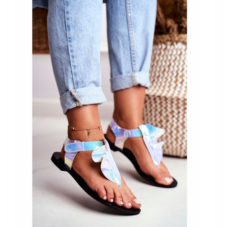 Lu Boo Sandals Reflective Flip Flops With Velcro Lottie blue 1
