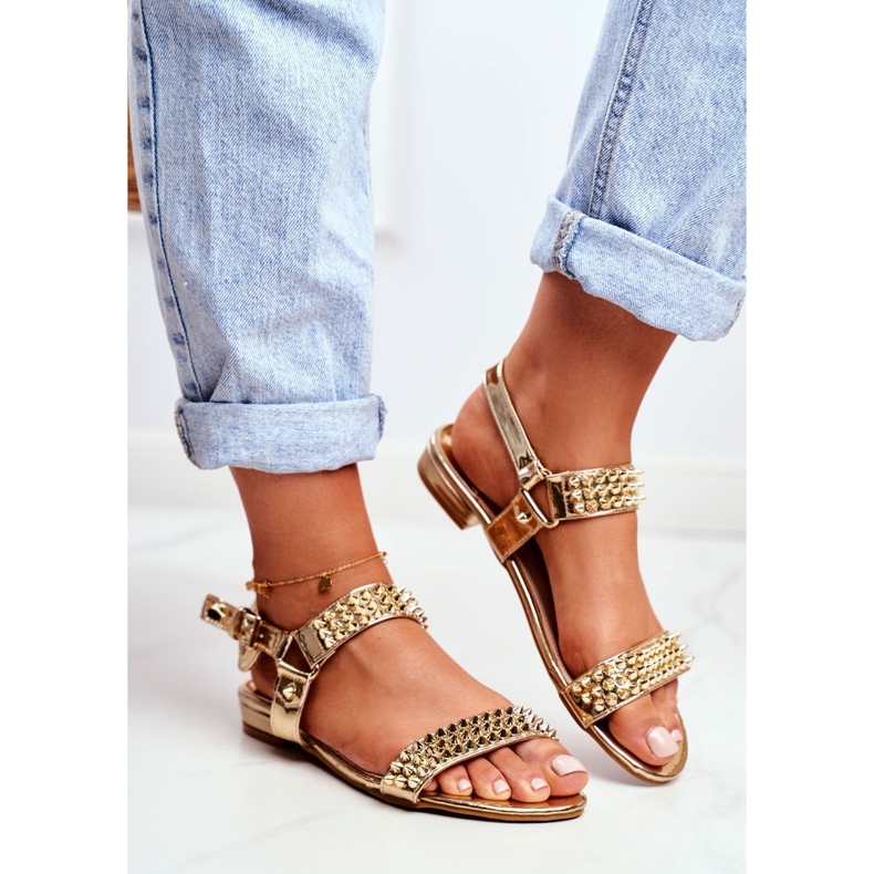 Gold Women's Flat Sandals Lu Boo With Aldona Studs golden 1