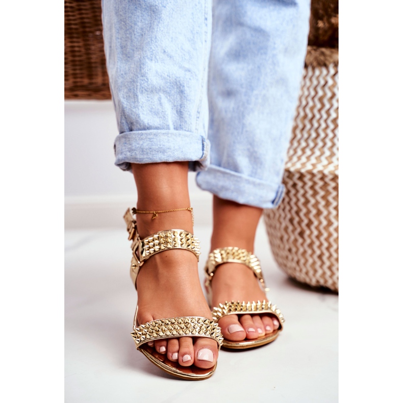 Gold Women's Flat Sandals Lu Boo With Aldona Studs golden 2