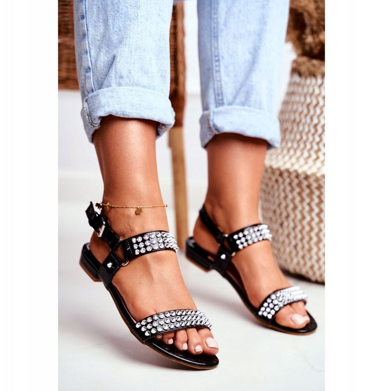 Black Women's Flat Sandals Lu Boo With Aldona Studs 1