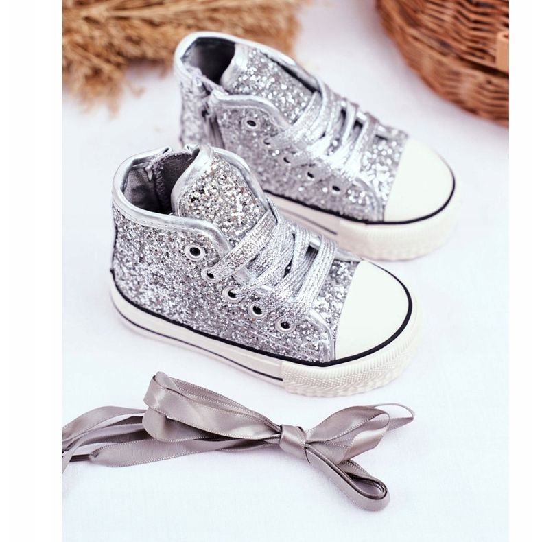 FRROCK Children's Sneakers High Shiny Silver Ally 1
