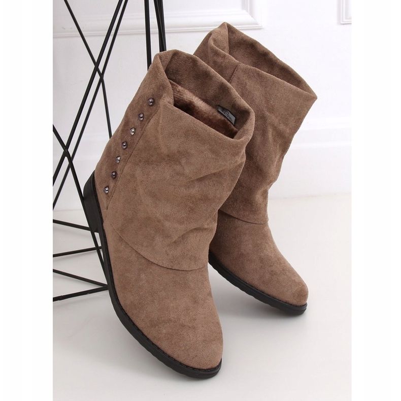 Boots on a hidden beige wedge ST-03P Khaki brown 1