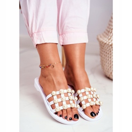 LU BOO Women's Rubber Slippers White Estelle Pearls 2