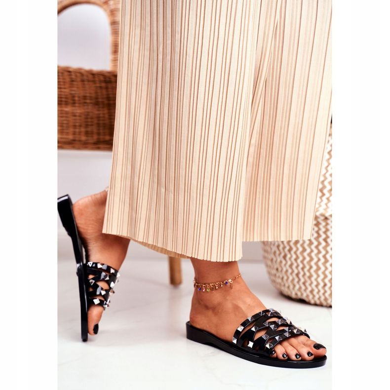 LU BOO Women's Black Slippers Rubber Patty Studs 2 LU BOO Women's Black Slippers Rubber Patty Studs 2