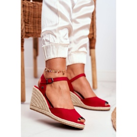 Women's Sandals On A Braided Wedge Big Star Red DD274A213 1