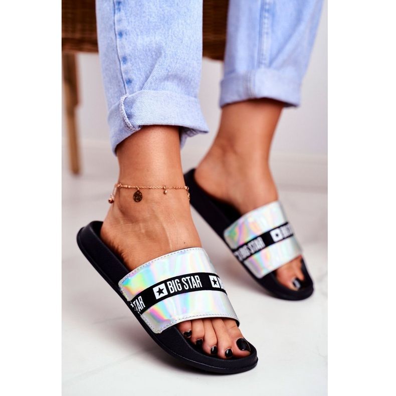 Women's Slippers Big Star Silver Holo GG274005 grey 1