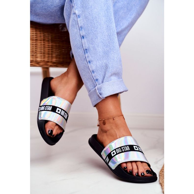 Women's Slippers Big Star Silver Holo GG274005 grey 2