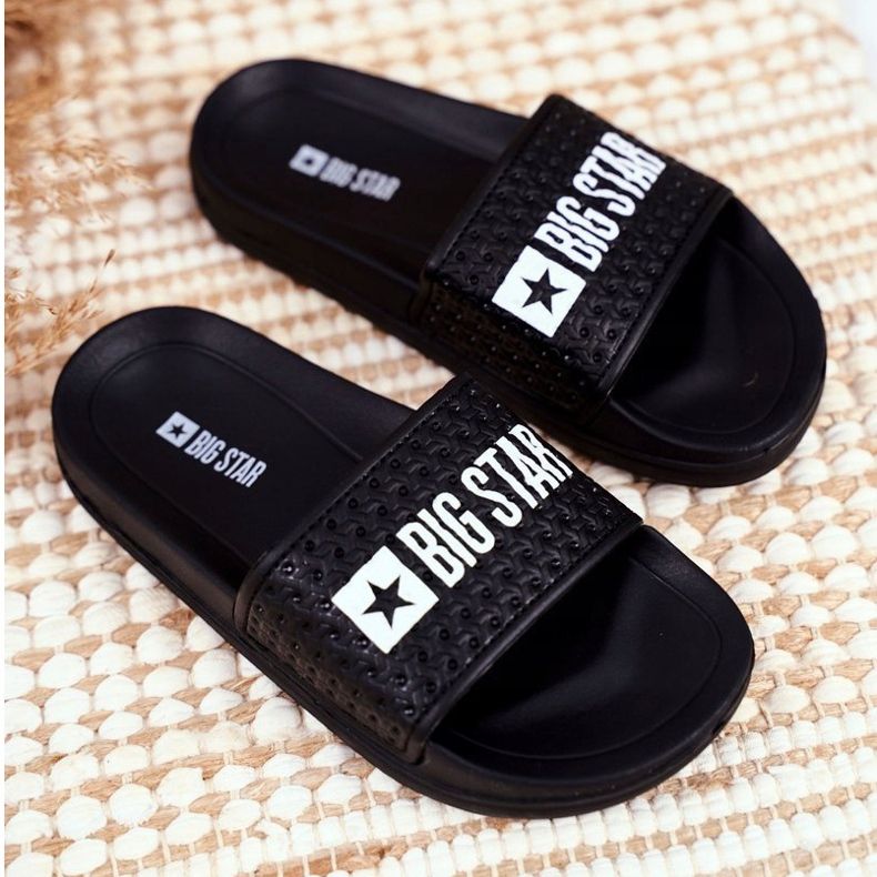 Children's Black Slippers Big Star Quilted GG374800 1