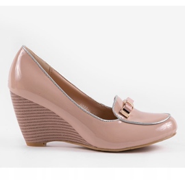 Beige wedge pumps with a bow 0088-4 brown 1
