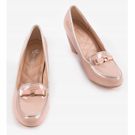 Beige wedge pumps with a bow 0088-4 brown 2