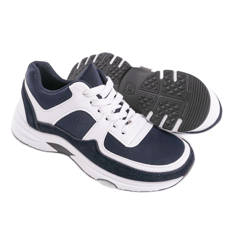 Dark blue fashionable sports sneakers made of eco-leather CH005 white navy blue 1