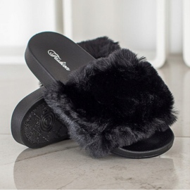 Bona Fashionable flip-flops with fur black 1
