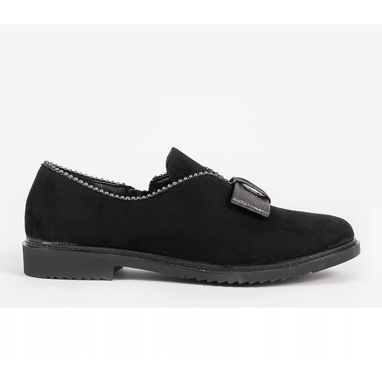 Black slip-on shoes with a bow 239-1 1