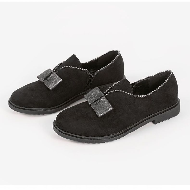 Black slip-on shoes with a bow 239-1 2