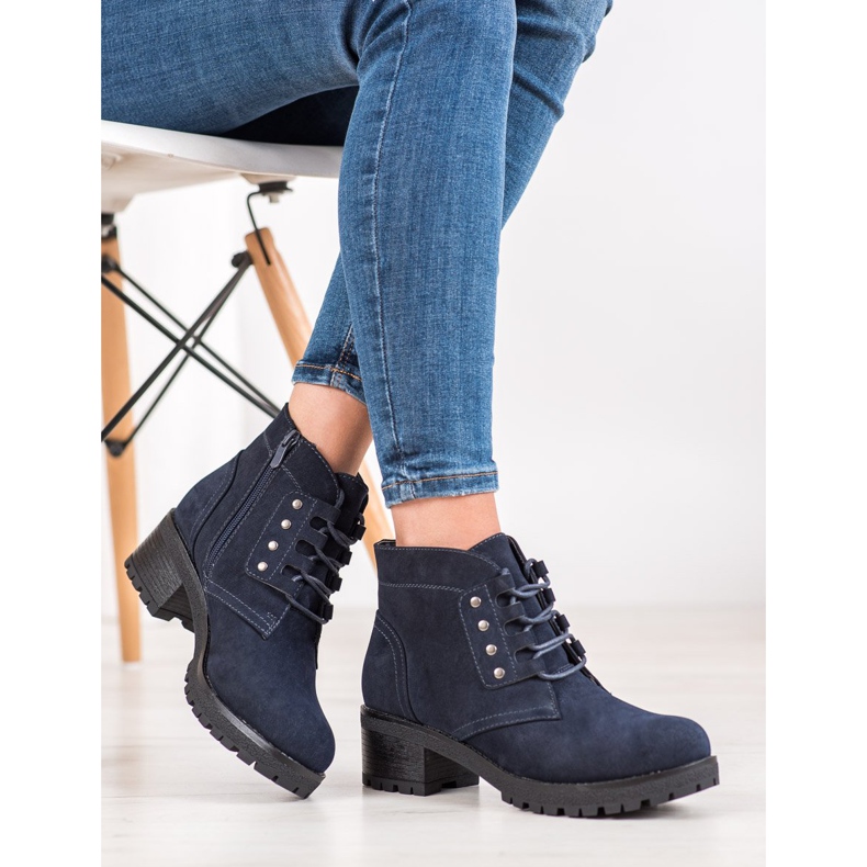 J. Star Lace-up Booties On A Post navy blue blue 1