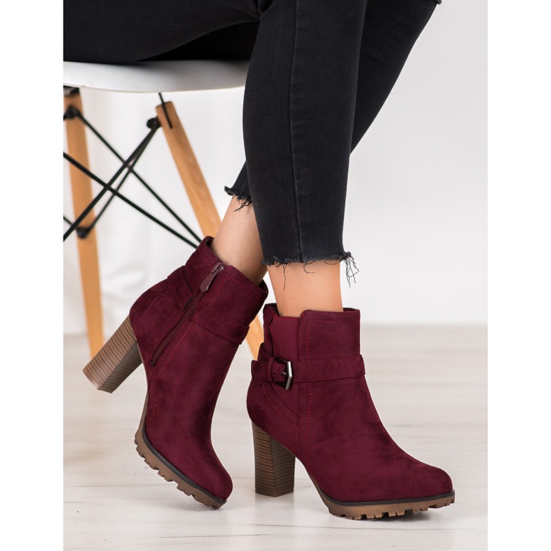 SHELOVET Burgundy Booties With Buckle red 1