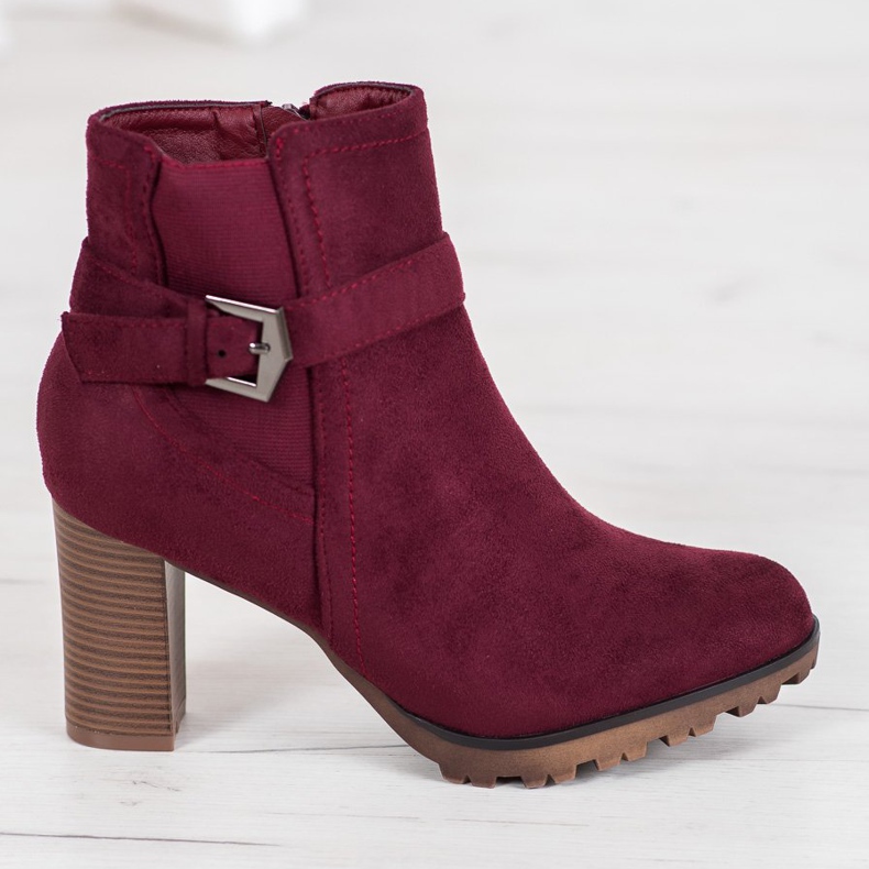 SHELOVET Burgundy Booties With Buckle red 2
