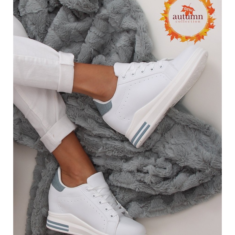 White MY-0367 WHITE / BLUE sneakers on a hidden wedge 1