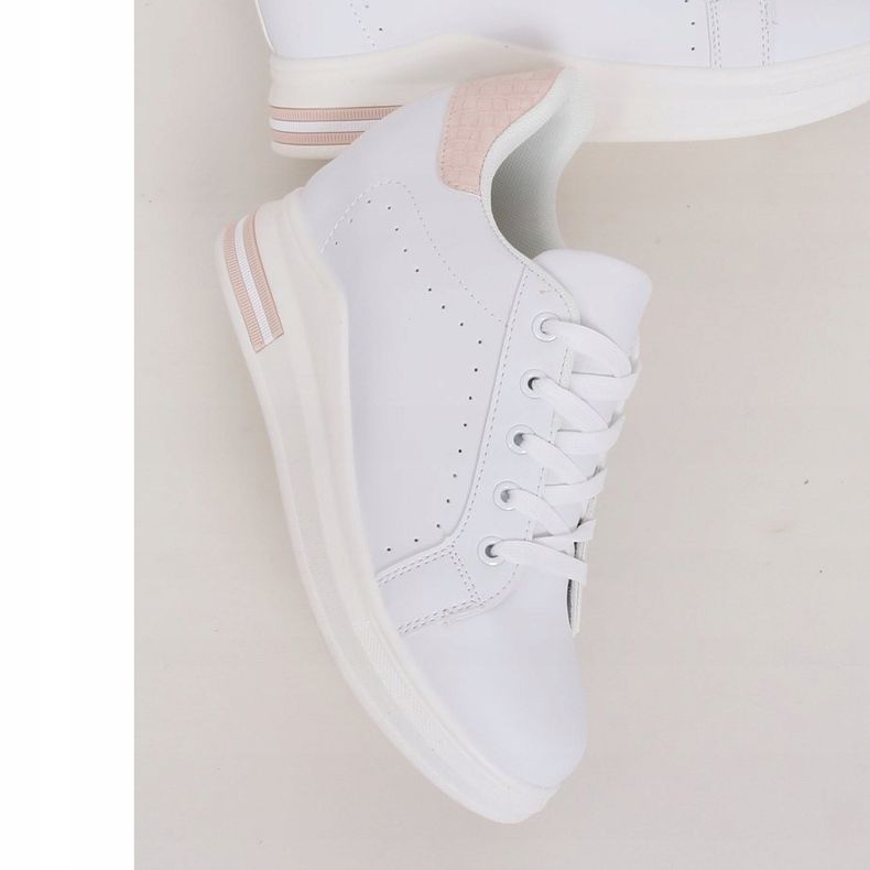 White MY-0367 WHITE / PINK sneakers on a hidden wedge 1