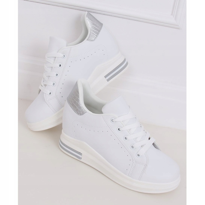 White MY-0367 WHITE / SILVER sneakers on a hidden wedge 2