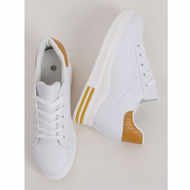 MY-0367 WHITE / YELLOW white sneakers on a hidden wedge 1
