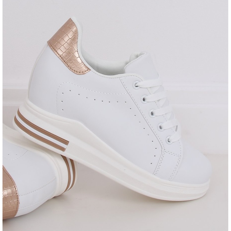 White MY-0367 WHITE / CHAMPAGNE sneakers on a hidden wedge 1